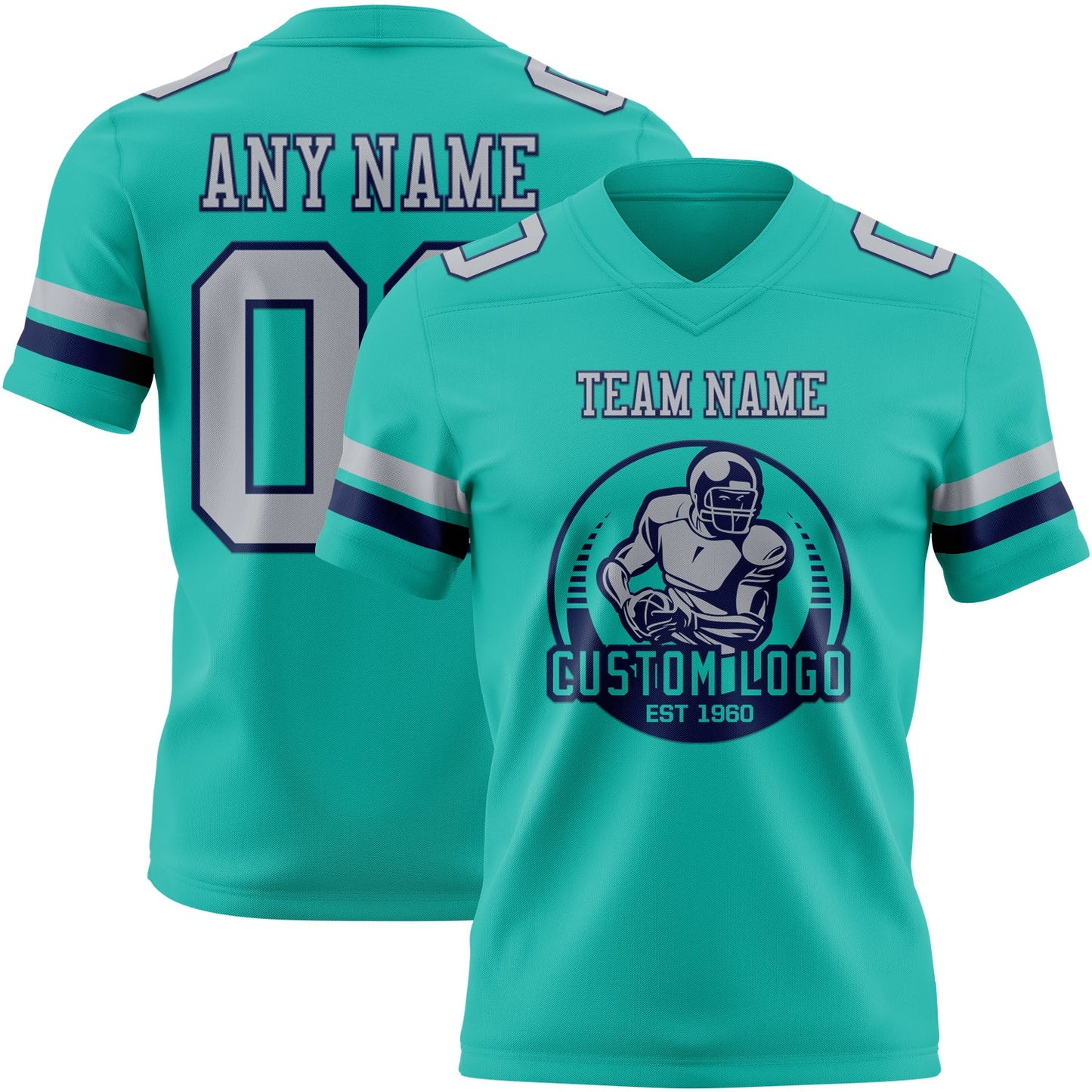 Custom Aqua Gray-Navy Authentic Football Jersey view 2