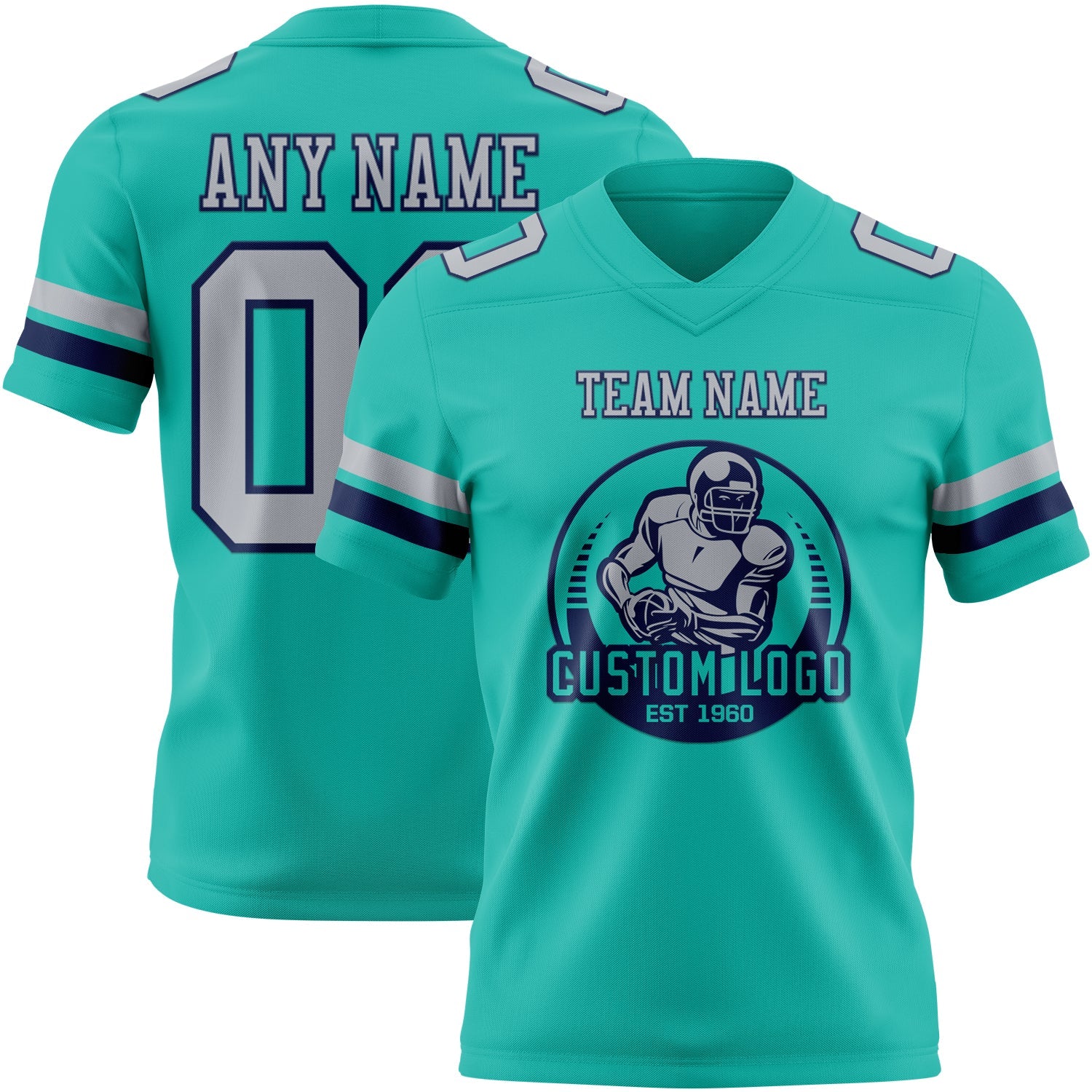 Custom Aqua Gray-Navy Authentic Football Jersey view 2