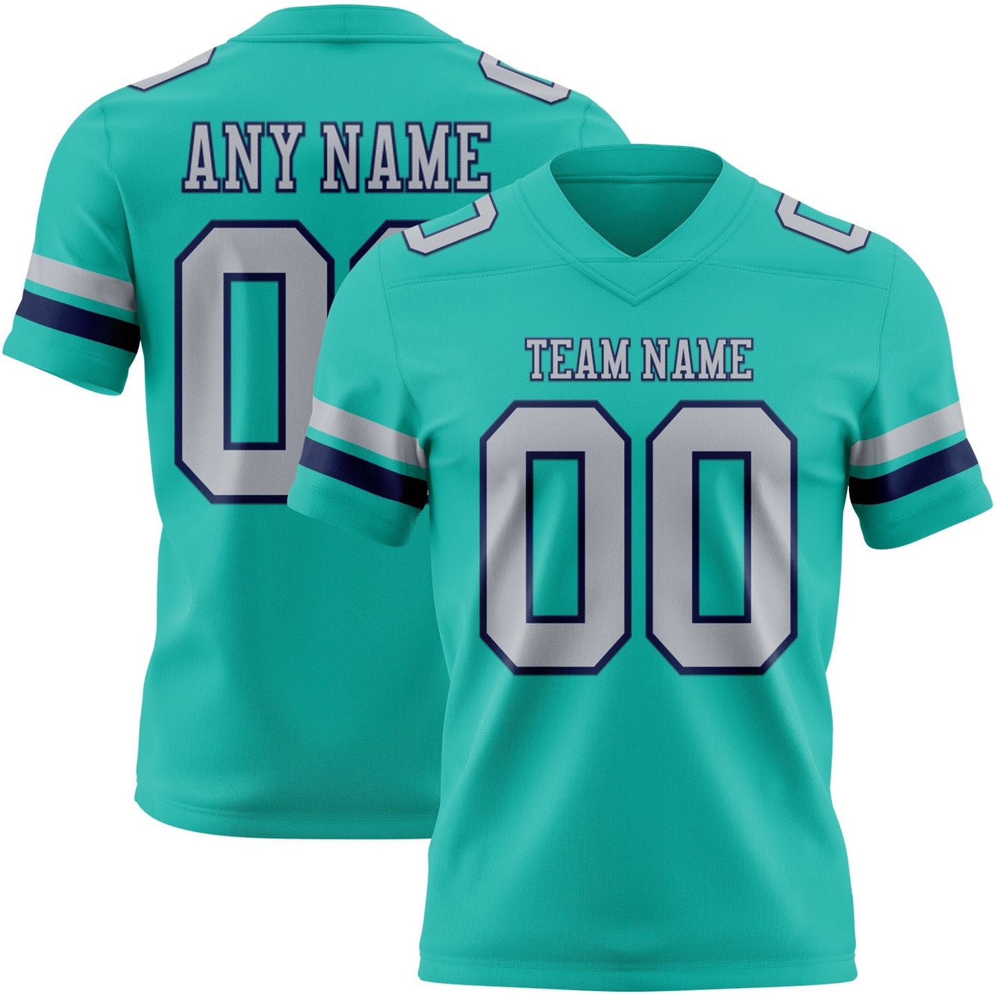 Custom Aqua Gray-Navy Authentic Football Jersey - Main View
