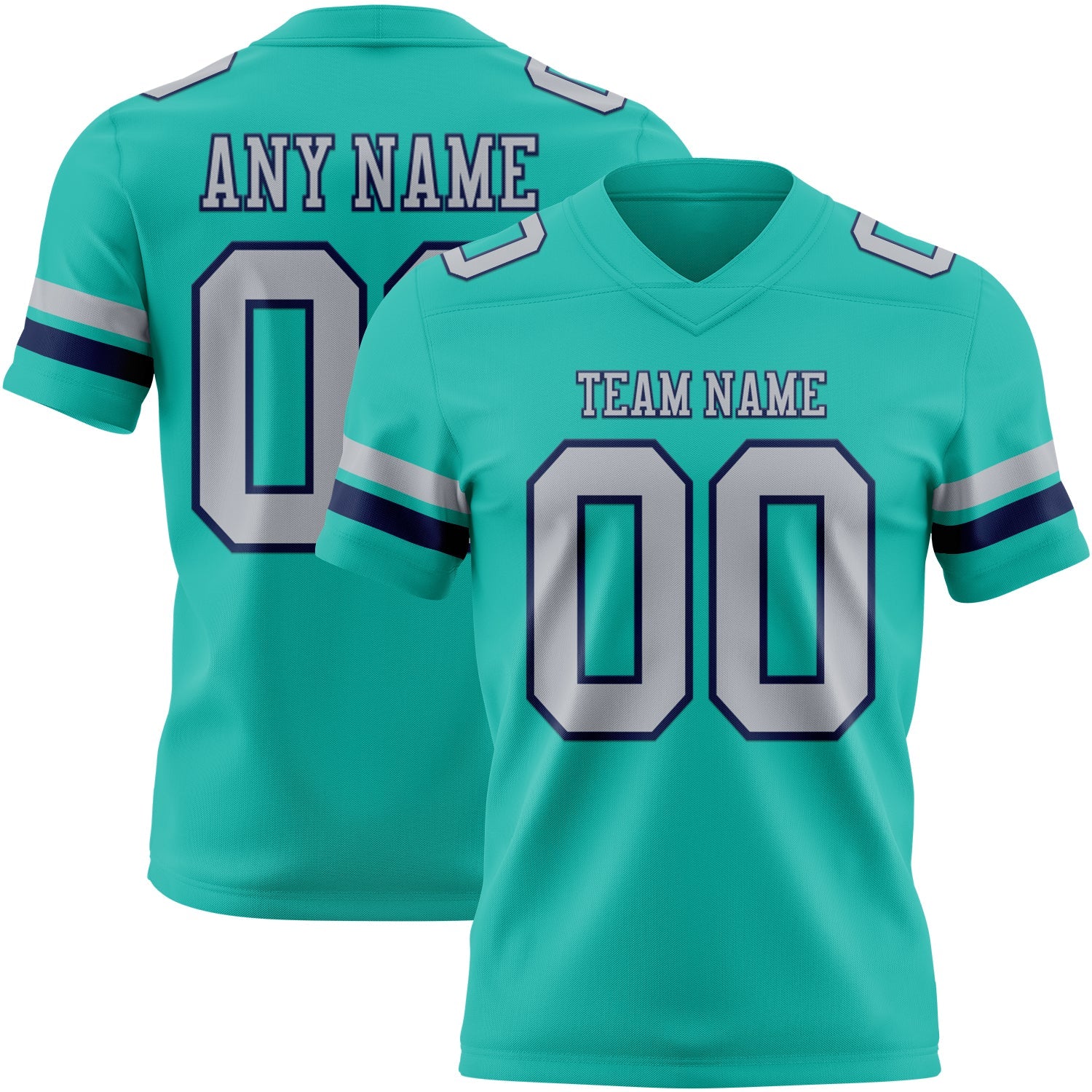 Custom Aqua Gray-Navy Authentic Football Jersey - Main View