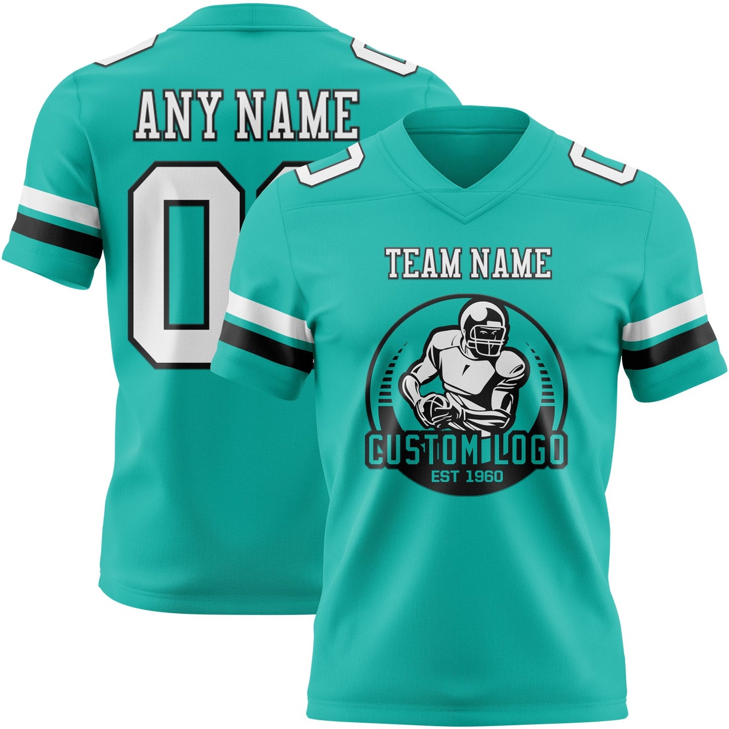 Custom Aqua White-Black Authentic Football Jersey view 2
