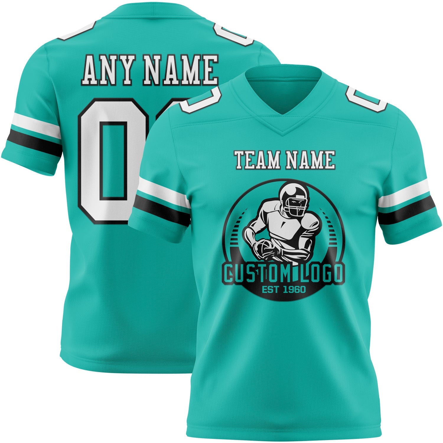 Custom Aqua White-Black Authentic Football Jersey view 2