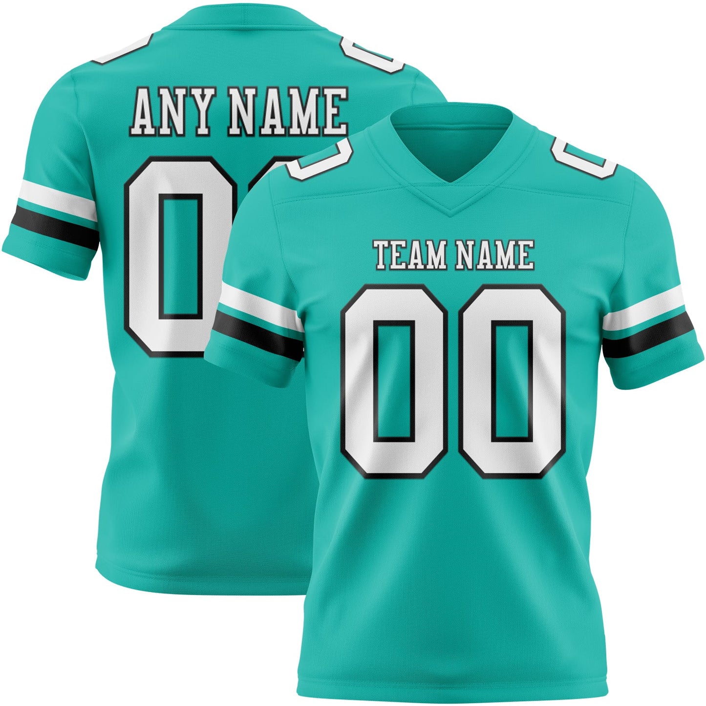 Custom Aqua White-Black Authentic Football Jersey - Main View