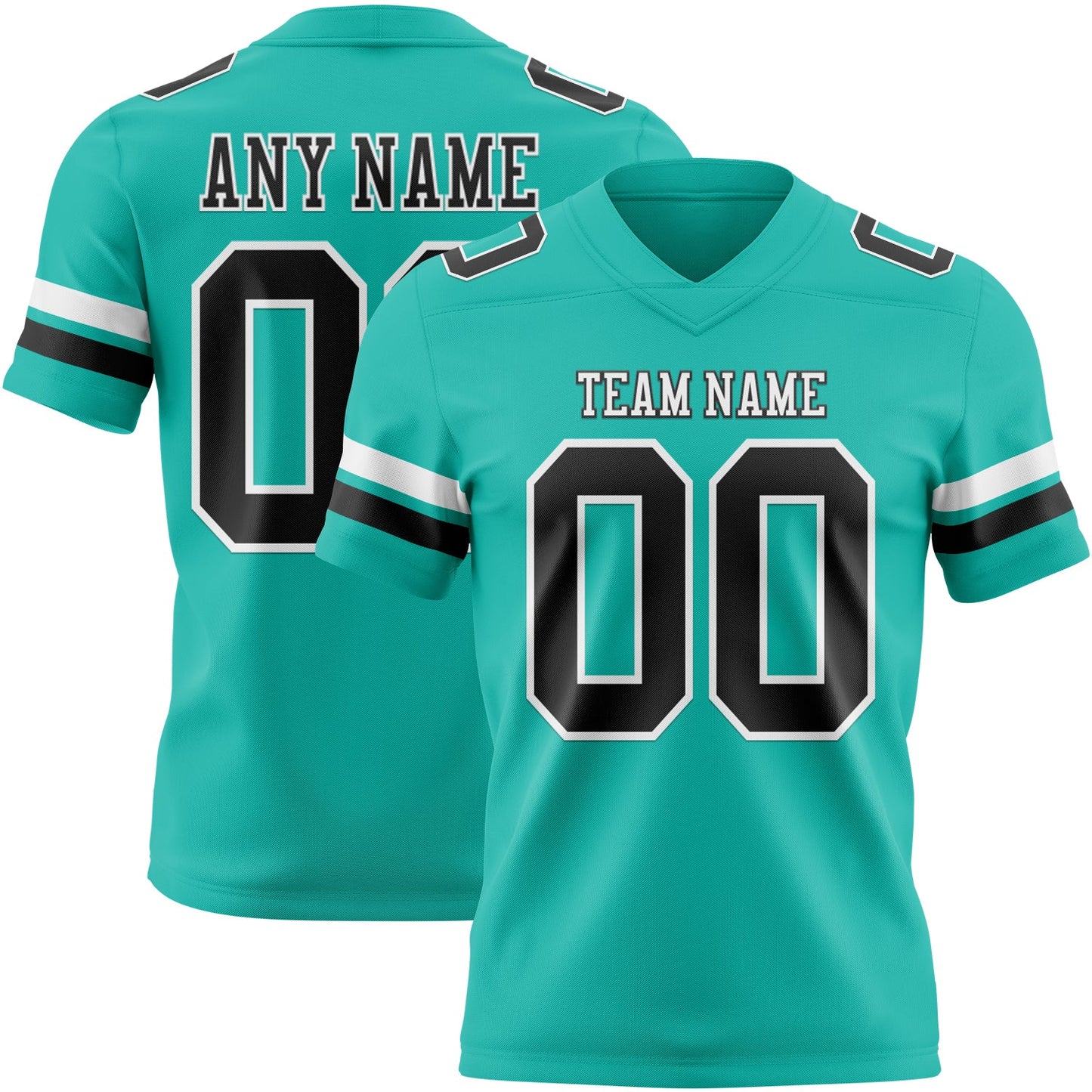 Custom Aqua Black-White Authentic Football Jersey - Main View