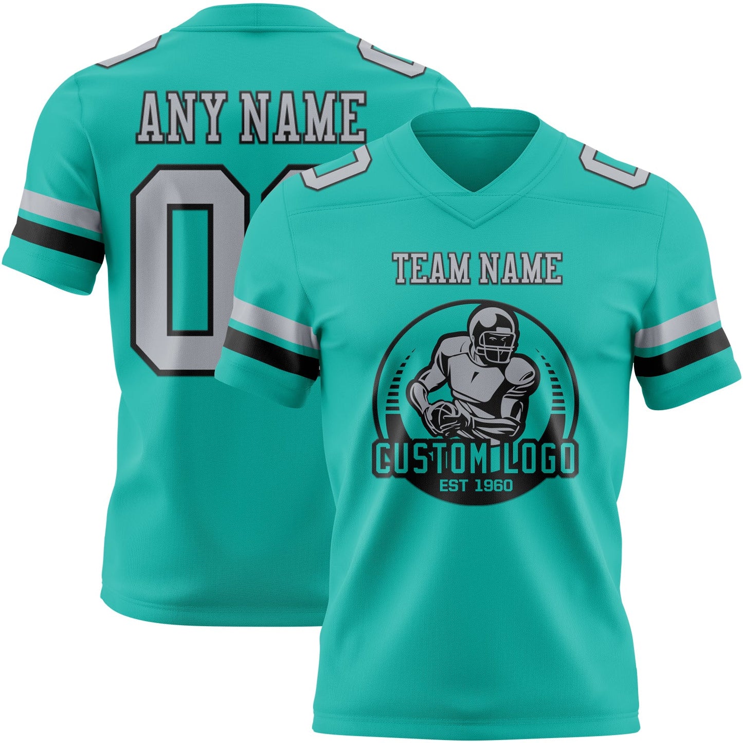 Custom Aqua Gray-Black Authentic Football Jersey view 2