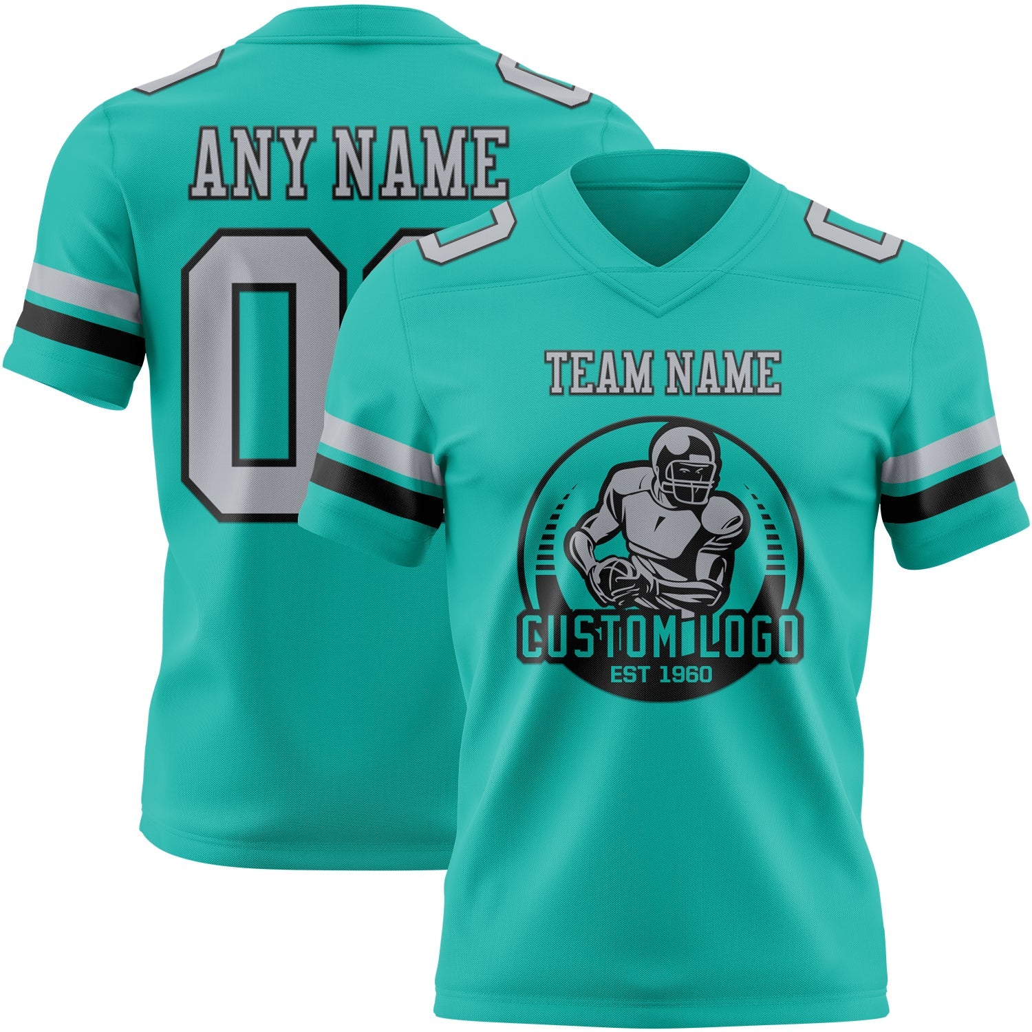 Custom Aqua Gray-Black Authentic Football Jersey view 2