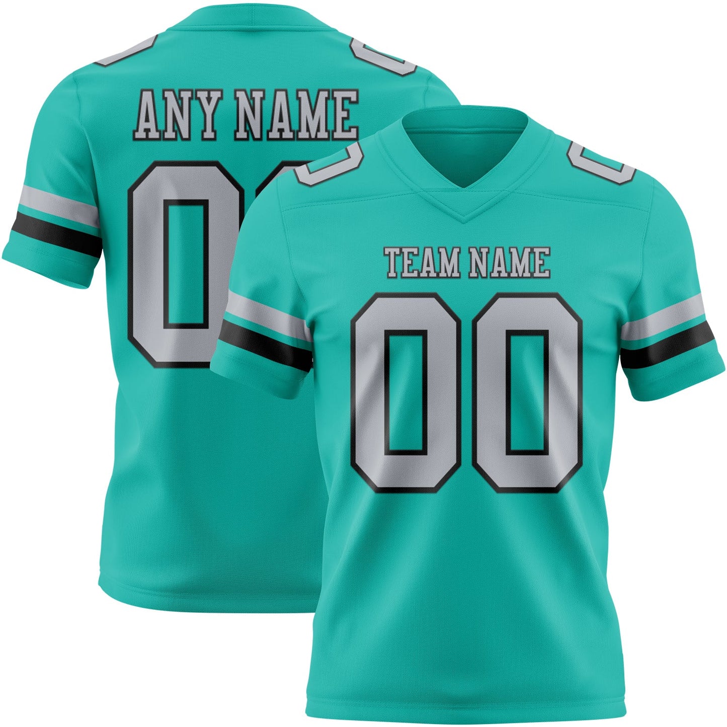 Custom Aqua Gray-Black Authentic Football Jersey - Main View