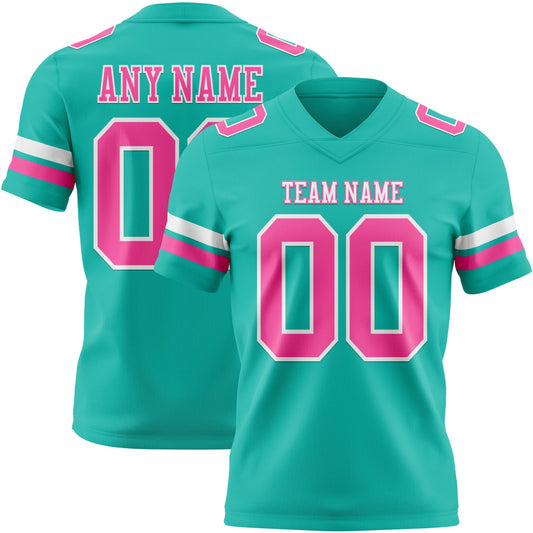 Custom Aqua Pink-White Authentic Football Jersey - Main View