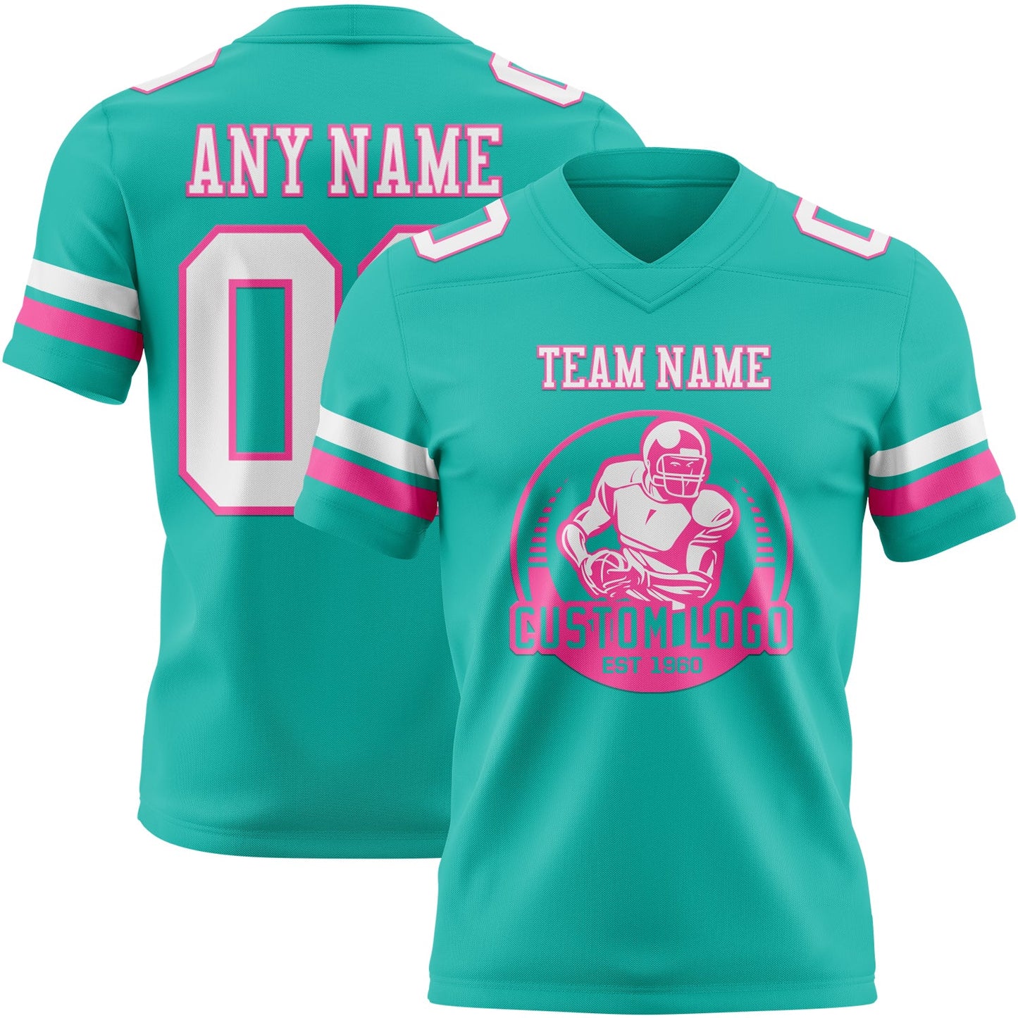 Custom Aqua White-Pink Authentic Football Jersey view 2