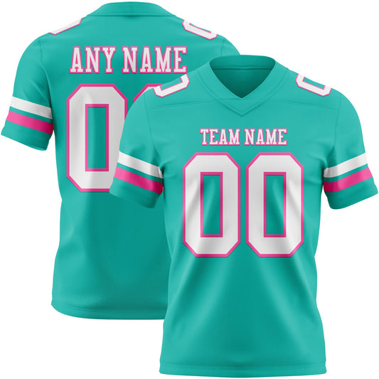 Custom Aqua White-Pink Authentic Football Jersey - Main View
