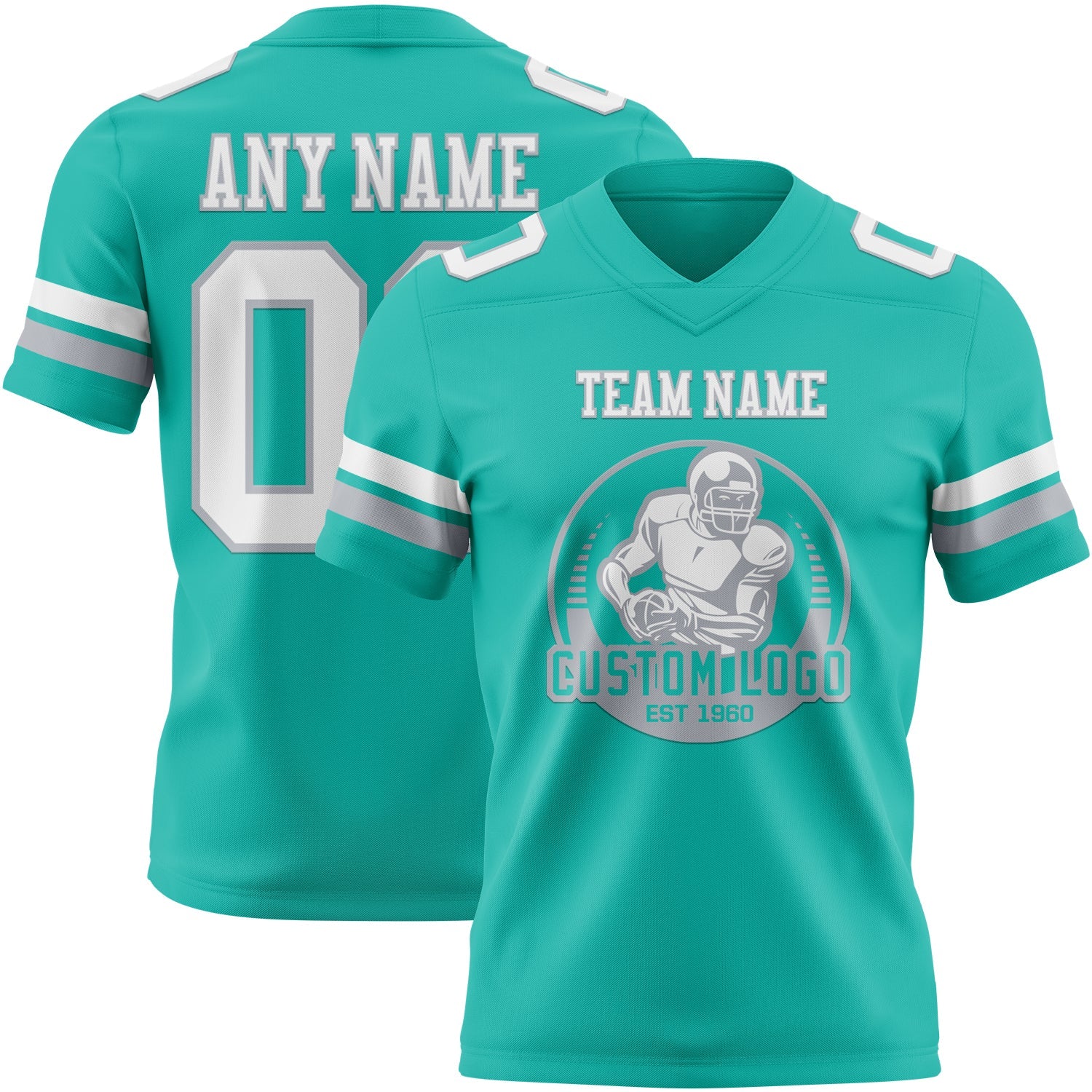 Custom Aqua White-Gray Authentic Football Jersey view 2