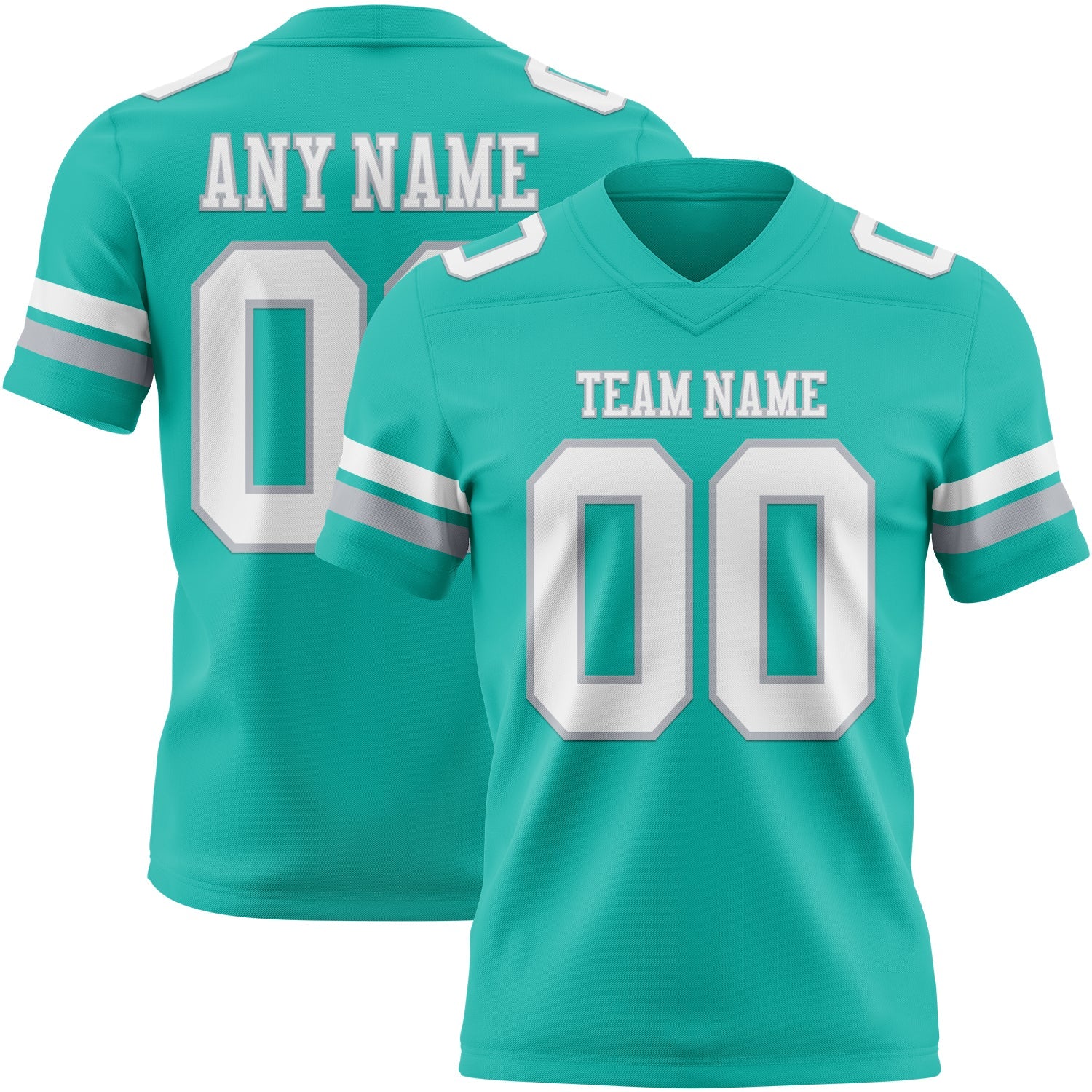 Custom Aqua White-Gray Authentic Football Jersey - Main View