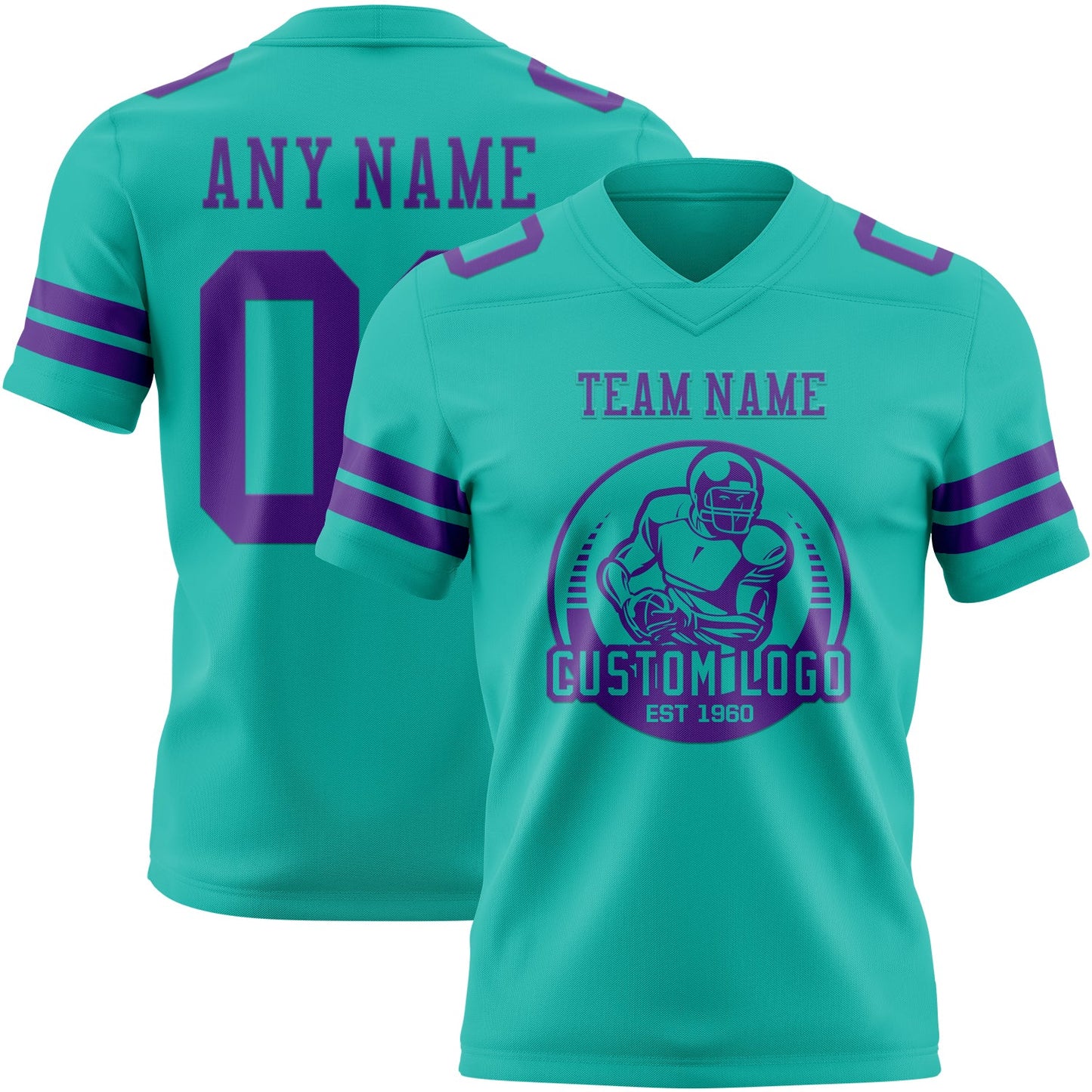 Custom Aqua Purple Authentic Football Jersey view 2
