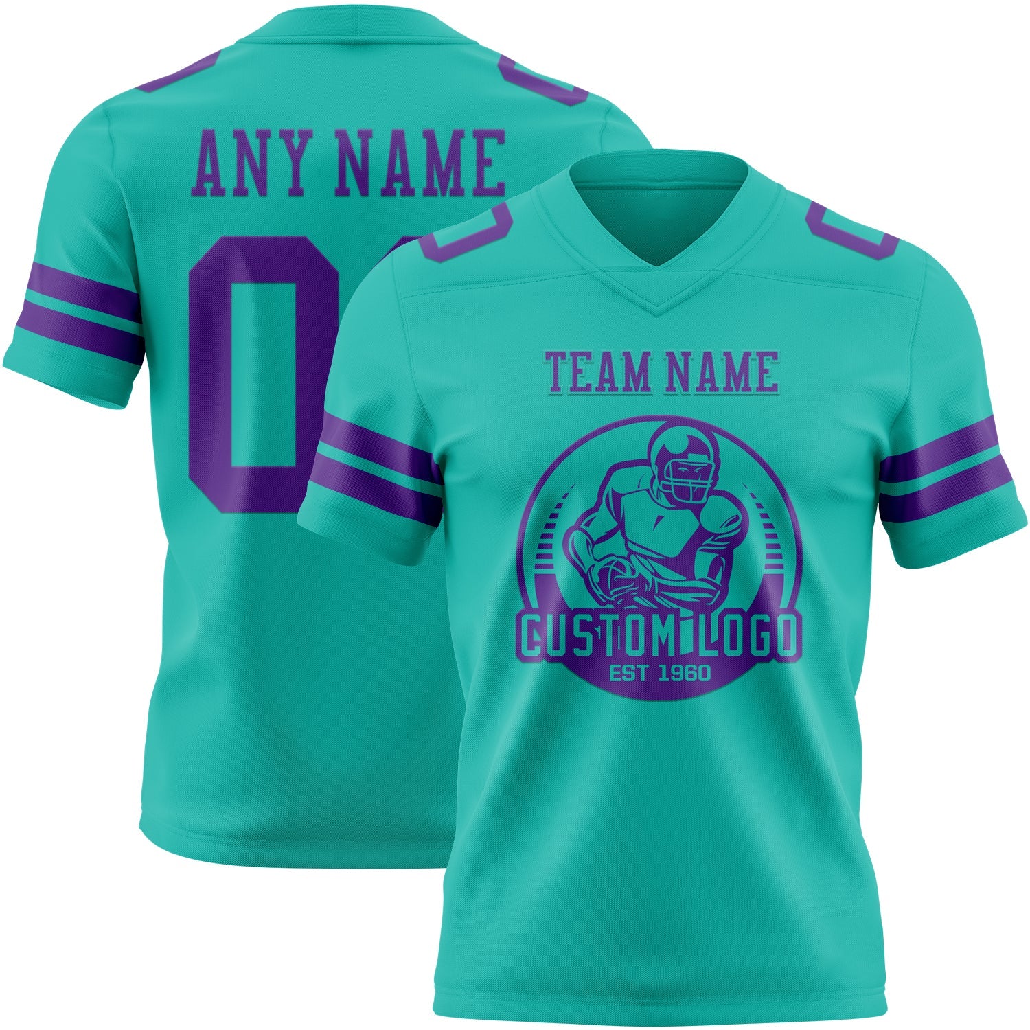 Custom Aqua Purple Authentic Football Jersey view 2