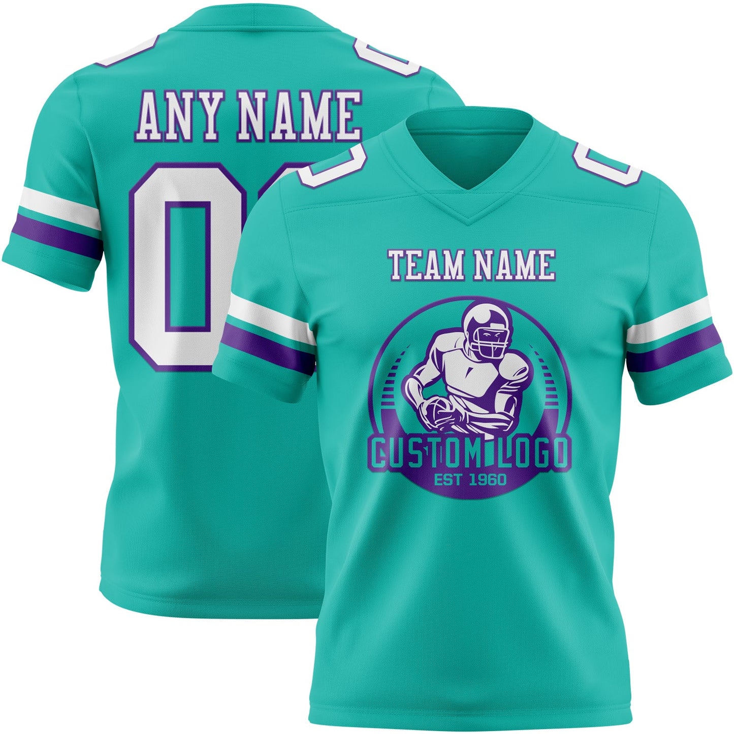 Custom Aqua White-Purple Authentic Football Jersey view 2