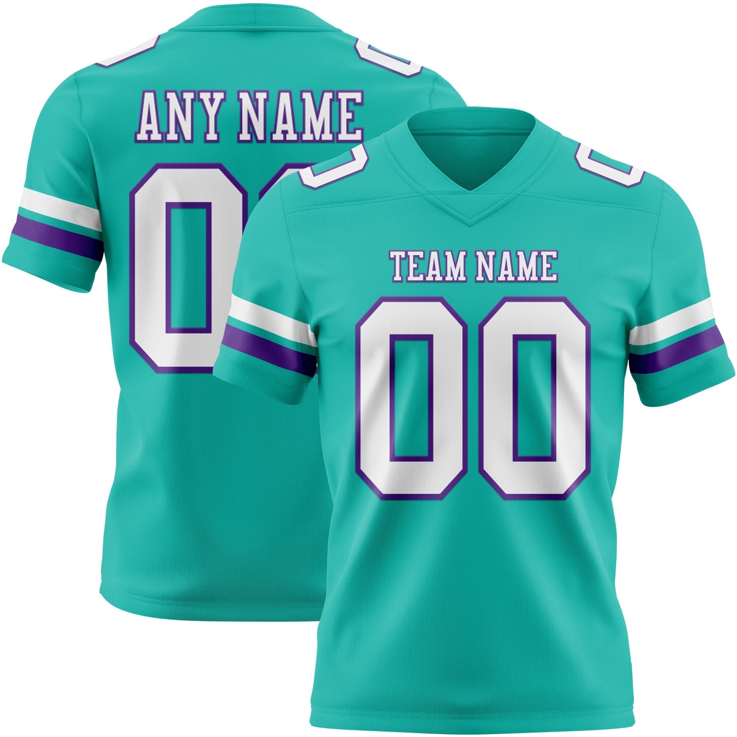 Custom Aqua White-Purple Authentic Football Jersey - Main View