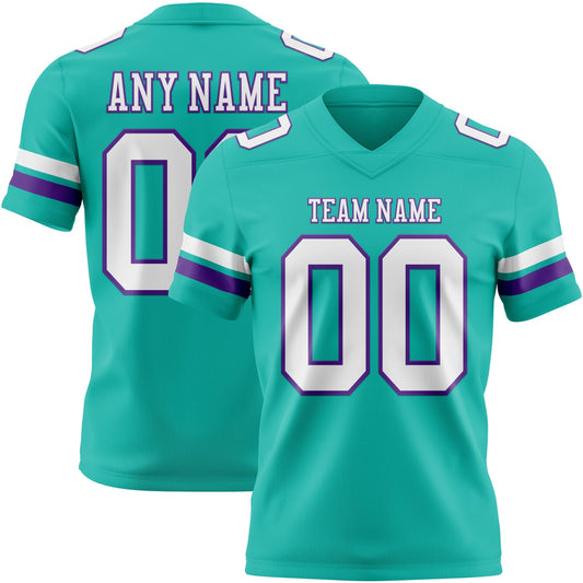 Custom Aqua White-Purple Authentic Football Jersey - Main View