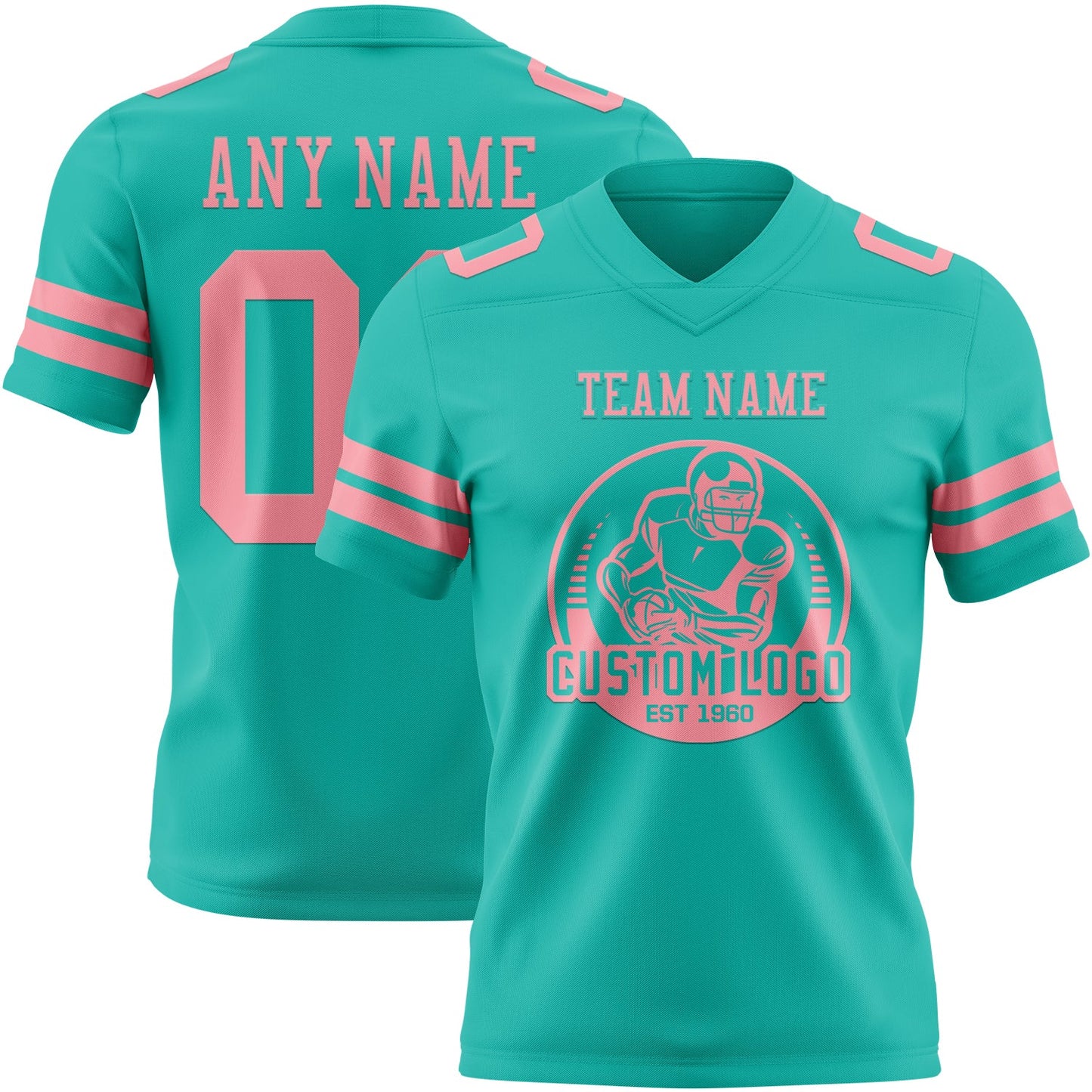 Custom Aqua Medium Pink Authentic Football Jersey view 2