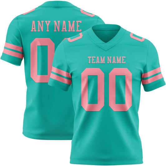 Custom Aqua Medium Pink Authentic Football Jersey - Main View