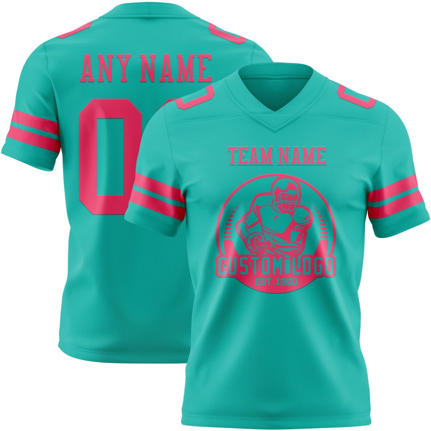 Custom Aqua Neon Pink Authentic Football Jersey view 2
