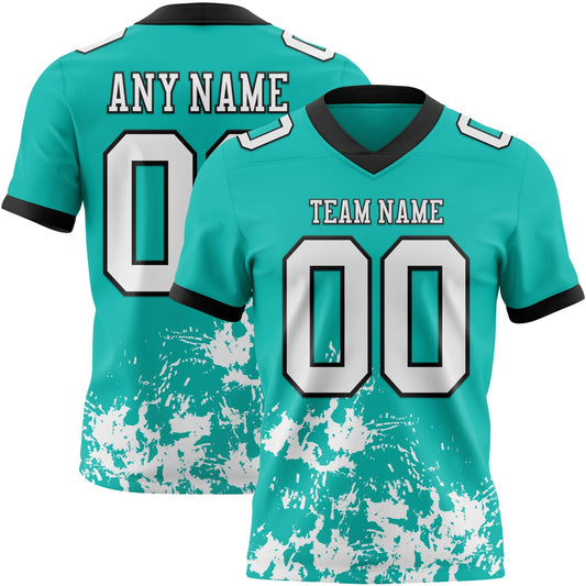 Custom Aqua White-Black 3D Pattern Splash Authentic Football Jersey - Main View