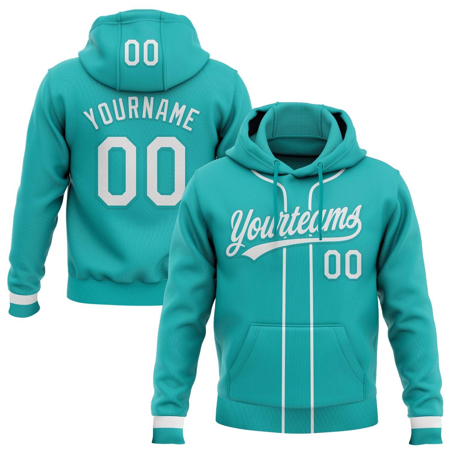 Custom Stitched Aqua White-Aqua Baseball Pullover Sweatshirt Hoodie - Main View