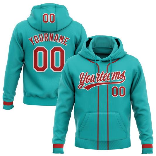 Custom Stitched Aqua Red-White Baseball Pullover Sweatshirt Hoodie - Main View
