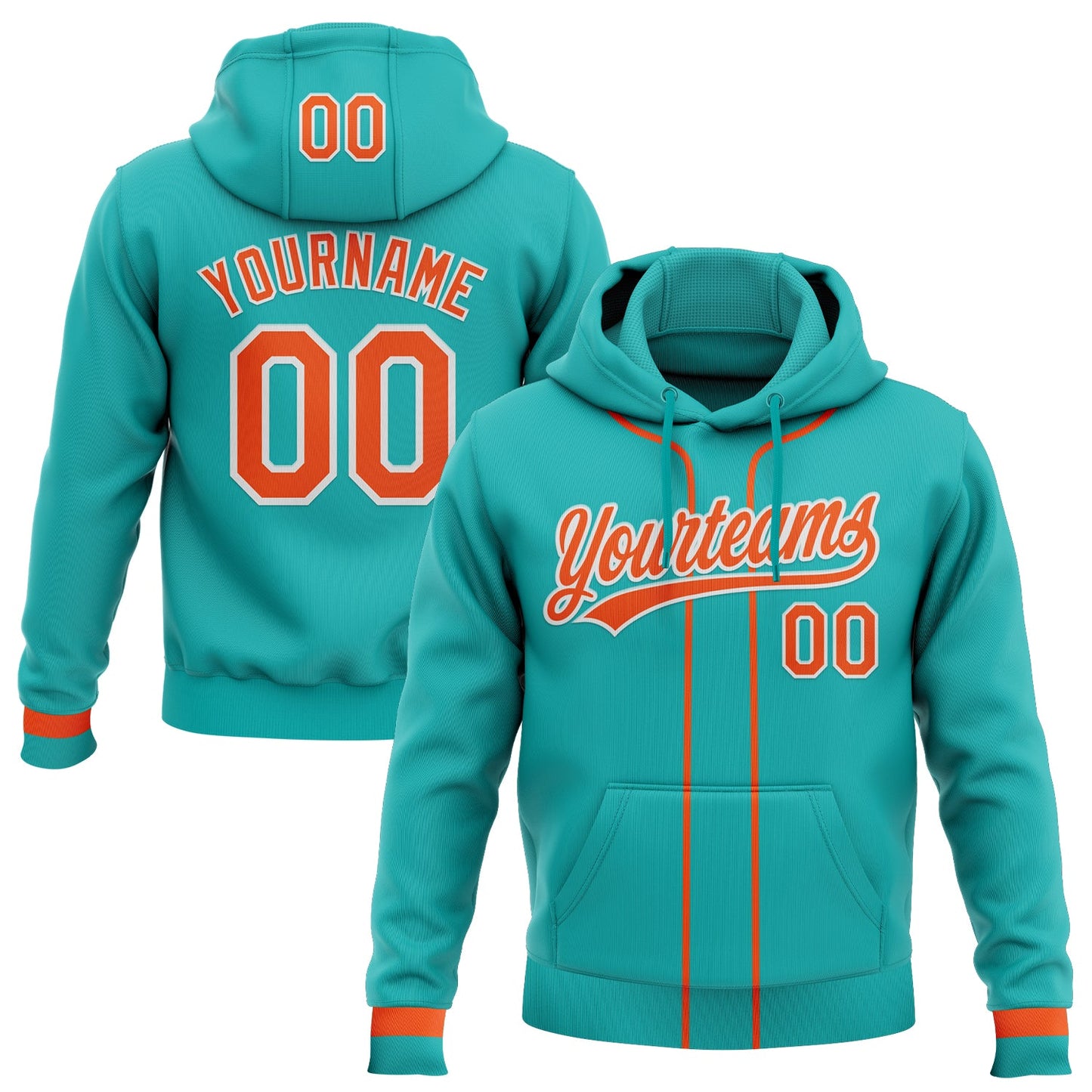 Custom Stitched Aqua Orange-White Baseball Pullover Sweatshirt Hoodie - Main View
