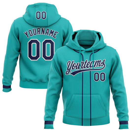Custom Stitched Aqua Navy-White Baseball Pullover Sweatshirt Hoodie - Main View