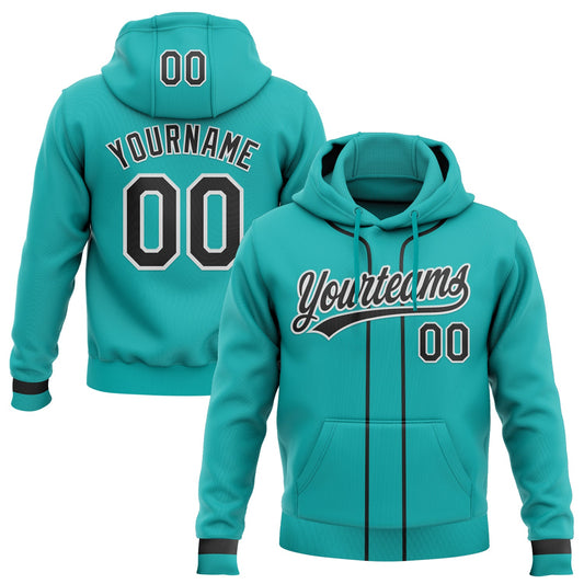 Custom Stitched Aqua Black-White Baseball Pullover Sweatshirt Hoodie - Main View