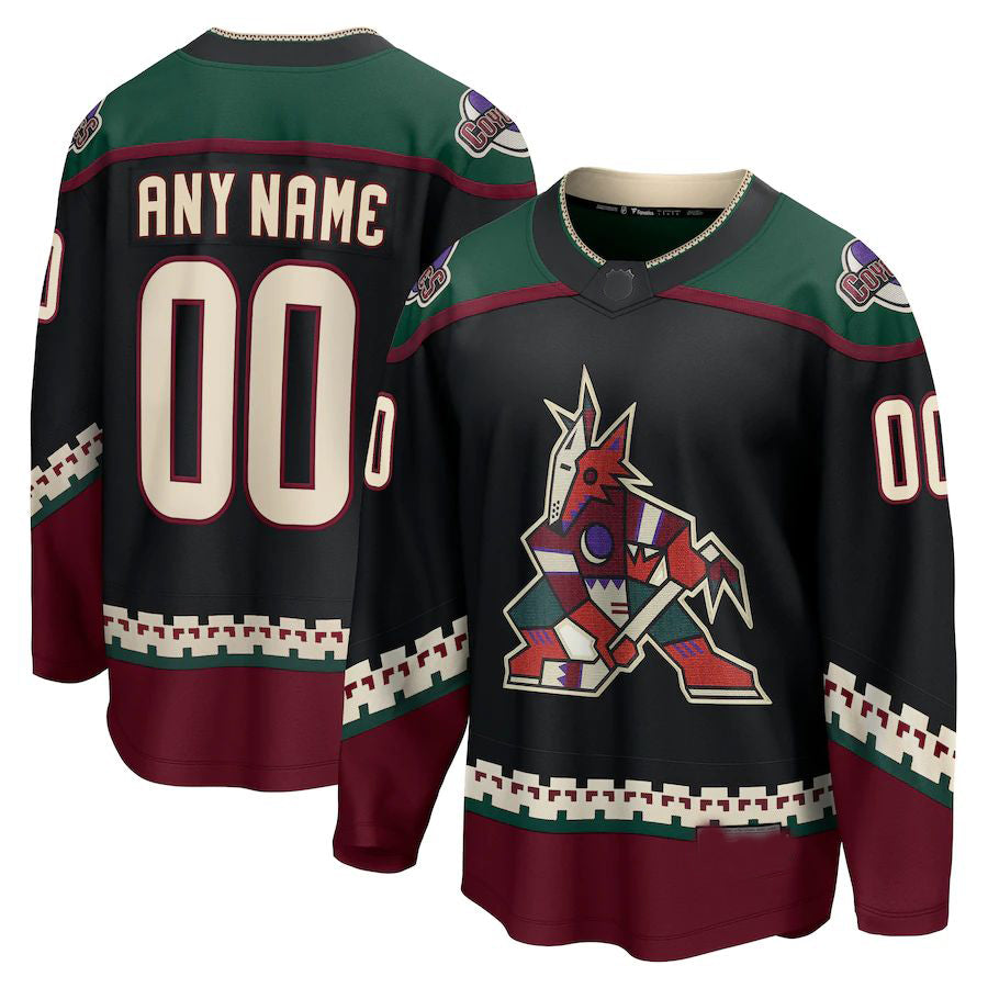 Custom A.Coyotes Fanatics Branded  Home Breakaway Jersey Black Stitched American Hockey Jerseys - Main View
