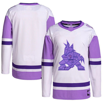 A.Coyotes Hockey Fights Cancer Primegreen Authentic Blank Practice Jersey White Purple Stitched American Hockey Jerseys - Main View