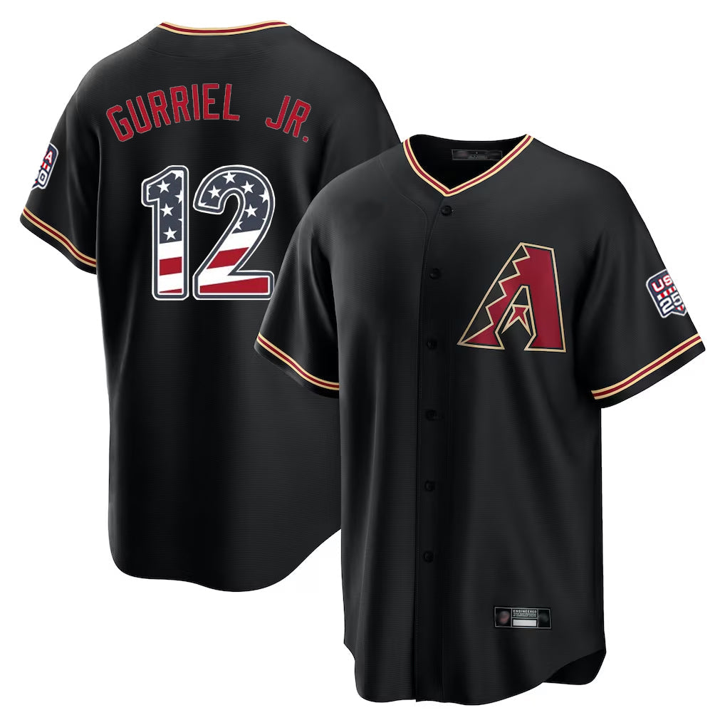Arizona Diamondbacks #12 Lourdes Gurriel Jr Player Black USA 250 Fourth of July Game Home Stitched Baseball Jersey - Main View