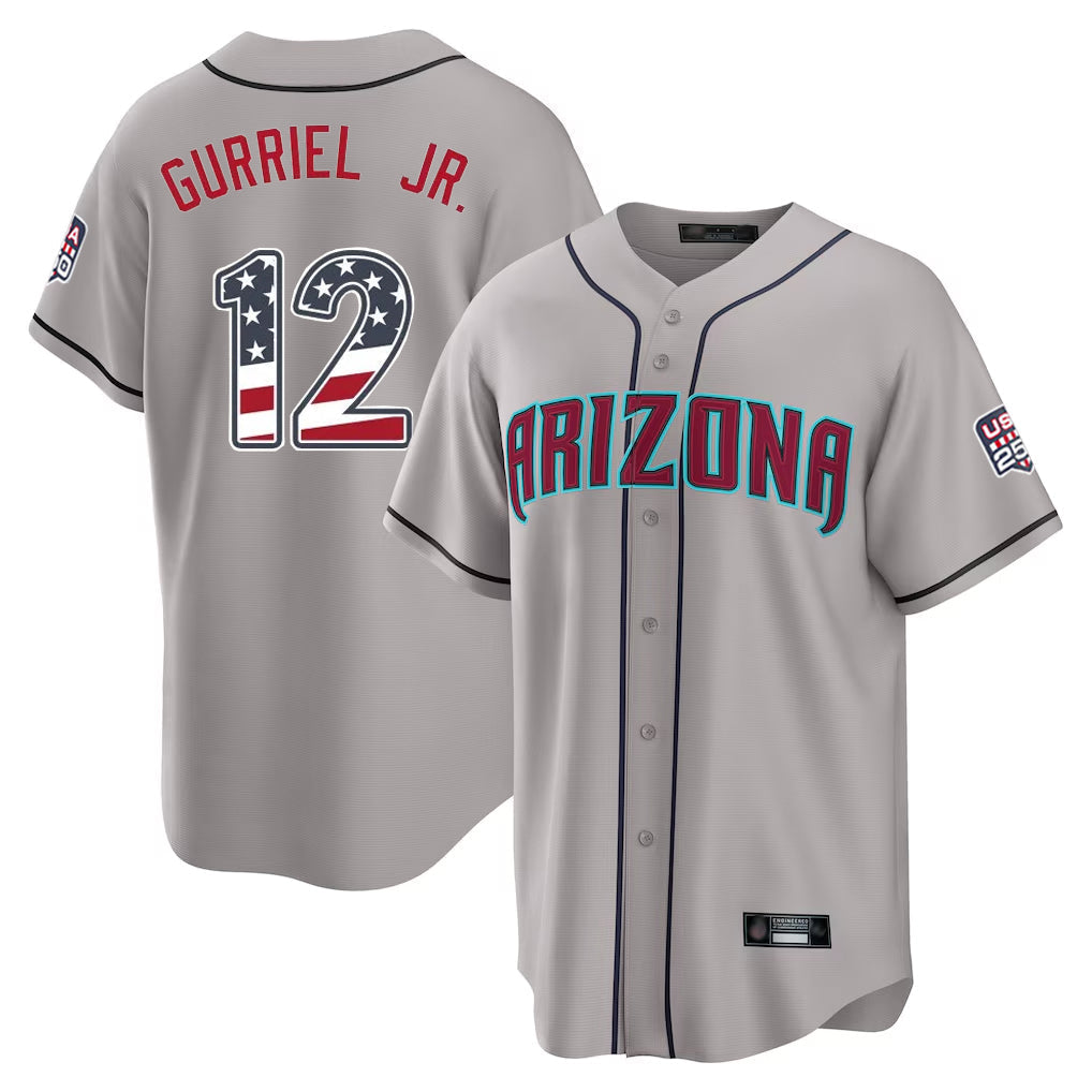 Arizona Diamondbacks #12 Lourdes Gurriel Jr Player Gray USA 250 Fourth of July Home Game Stitched Baseball Jersey - Main View