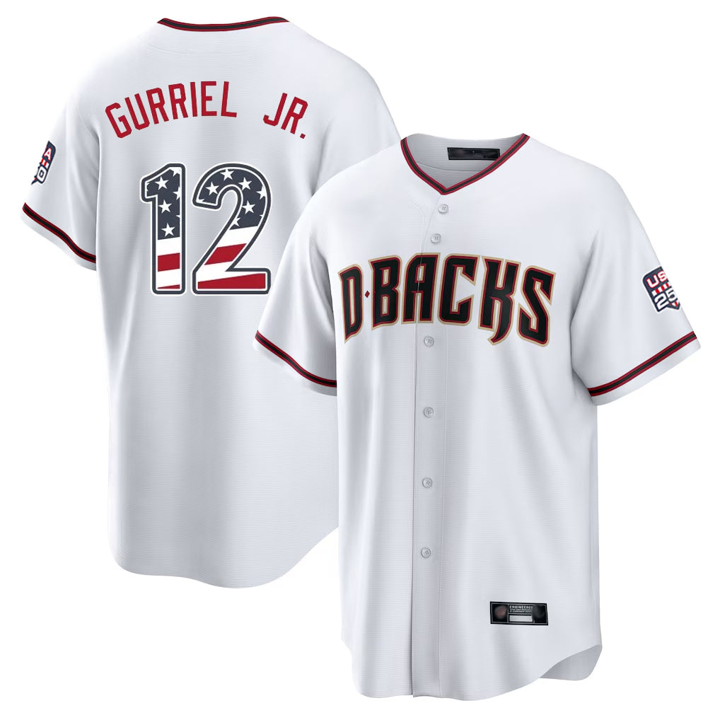 Arizona Diamondbacks #12 Lourdes Gurriel Jr Player White USA 250 Fourth of July Home Game Stitched Baseball Jersey - Main View
