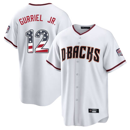 Arizona Diamondbacks #12 Lourdes Gurriel Jr Player White USA 250 Fourth of July Home Game Stitched Baseball Jersey - Main View