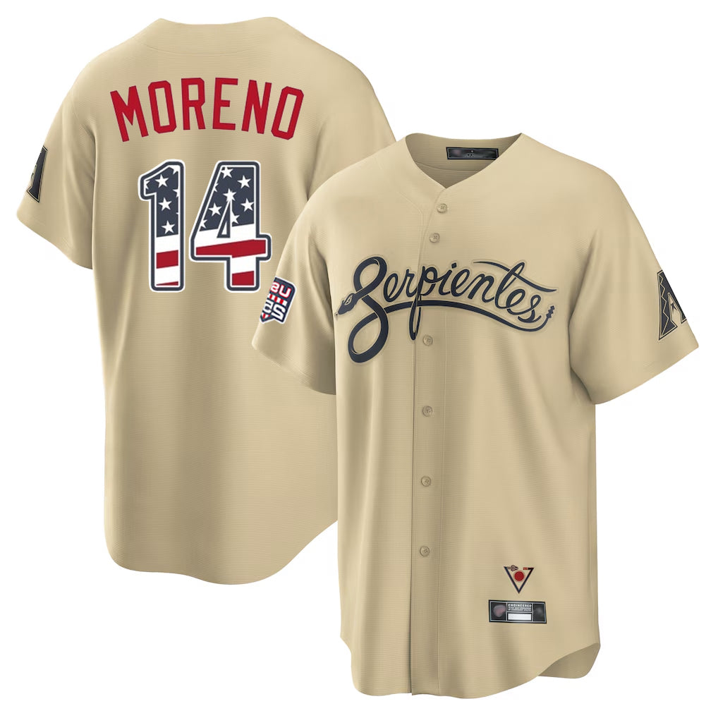 Arizona Diamondbacks #14 Gabriel Moreno Player Tan USA 250 Fourth of July Home Game Stitched Baseball Jersey - Main View