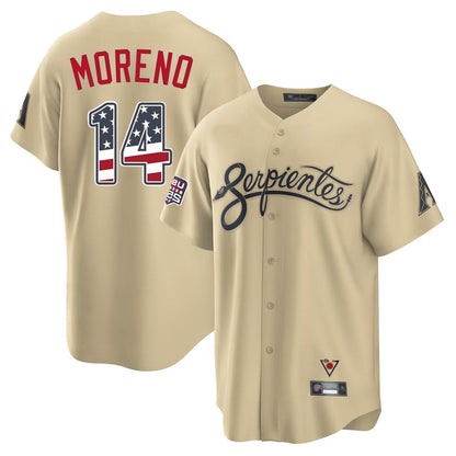 Arizona Diamondbacks #14 Gabriel Moreno Player Tan USA 250 Fourth of July Home Game Stitched Baseball Jersey - Main View