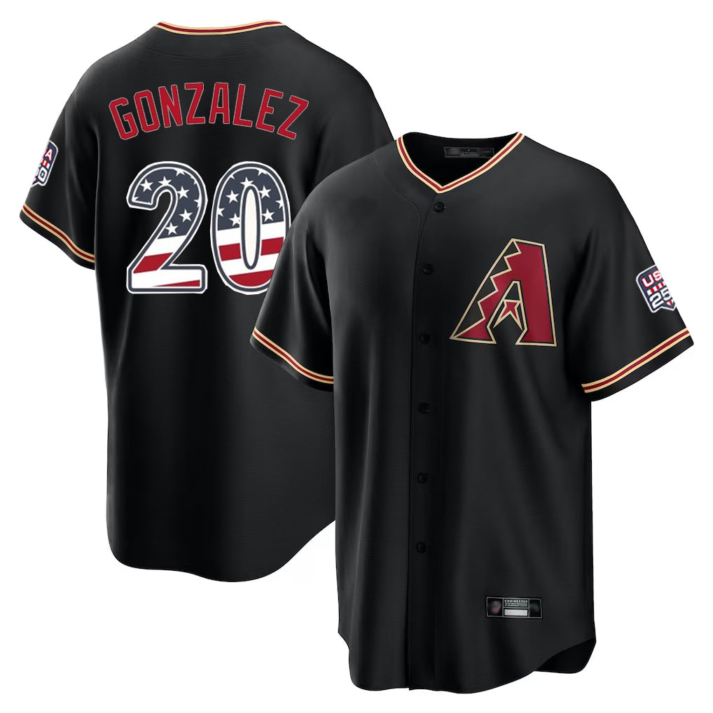 Arizona Diamondbacks #20 Luis Gonzalez Player Black USA 250 Fourth of July Game Home Stitched Baseball Jersey - Main View