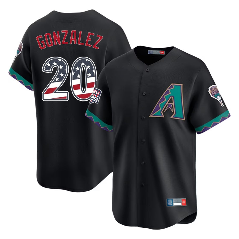 Arizona Diamondbacks #20 Luis Gonzalez Player Black USA 250 Fourth of July Home Game Stitched Baseball Jersey - Main View