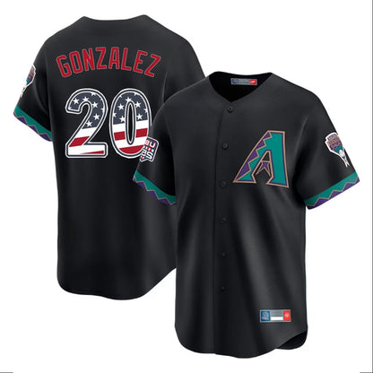 Arizona Diamondbacks #20 Luis Gonzalez Player Black USA 250 Fourth of July Home Game Stitched Baseball Jersey - Main View
