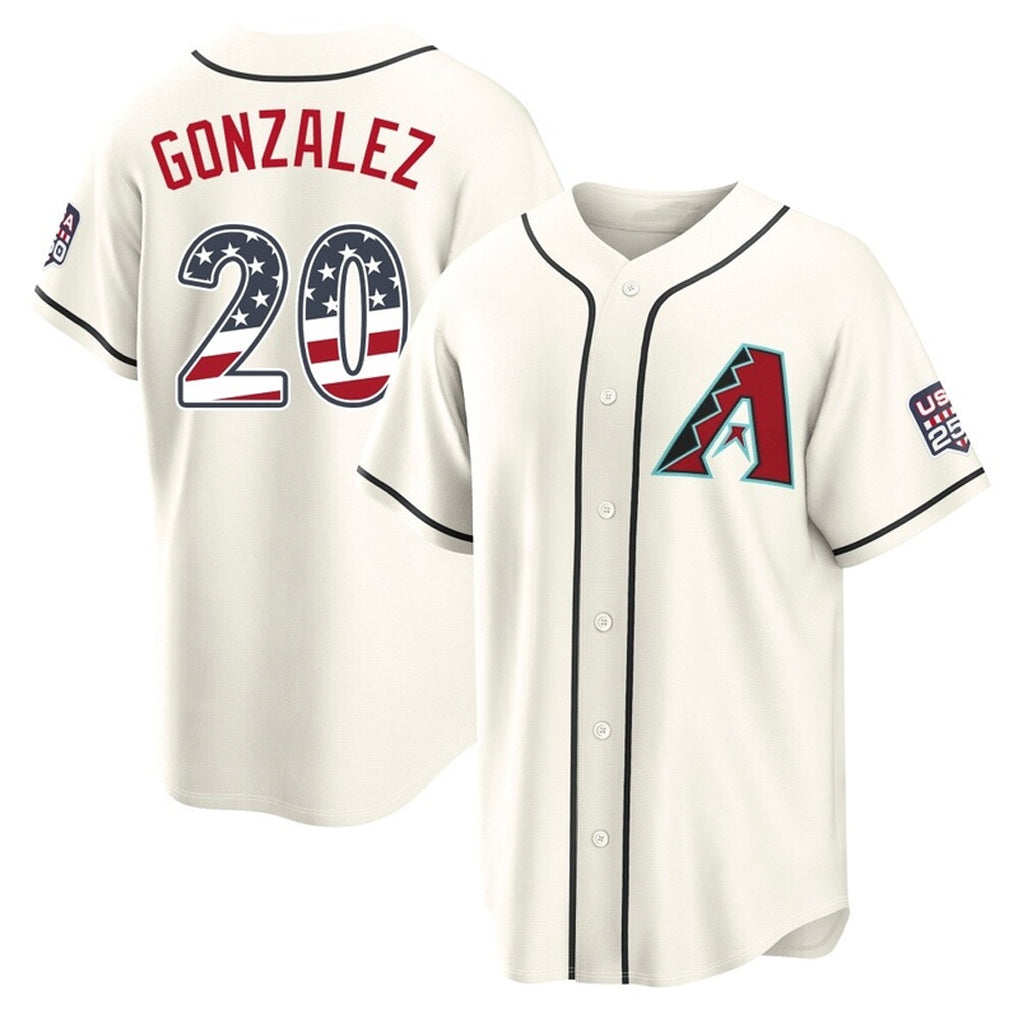 Arizona Diamondbacks #20 Luis Gonzalez Player Cream USA 250 Fourth of July Home Game Stitched Baseball Jersey - Main View