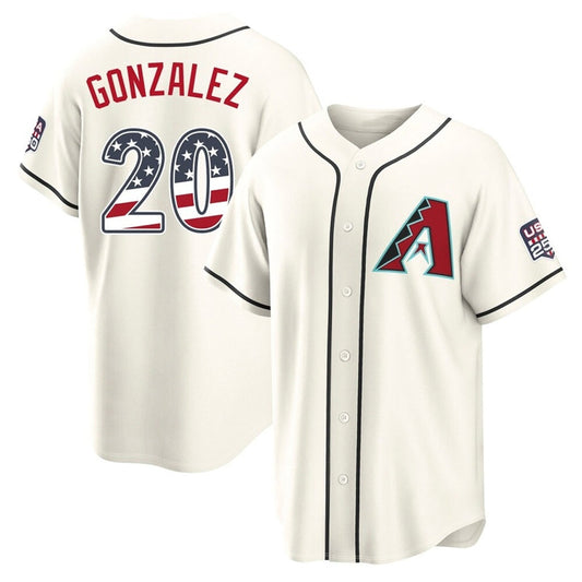 Arizona Diamondbacks #20 Luis Gonzalez Player Cream USA 250 Fourth of July Home Game Stitched Baseball Jersey - Main View