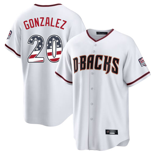 Arizona Diamondbacks #20 Luis Gonzalez Player White USA 250 Fourth of July Home Game Stitched Baseball Jersey - Main View