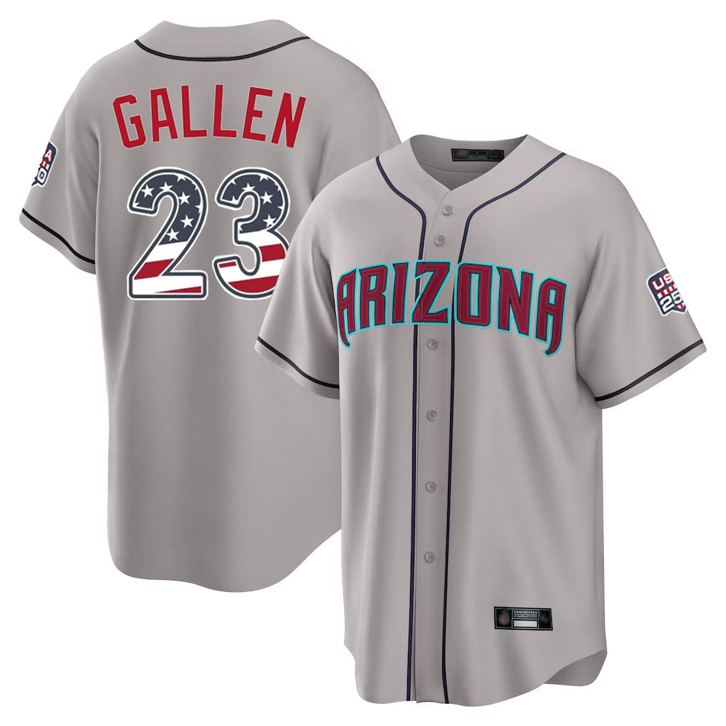 Arizona Diamondbacks #23 Zac Gallen Player Gray USA 250 Fourth of July Home Game Stitched Baseball Jersey - Main View