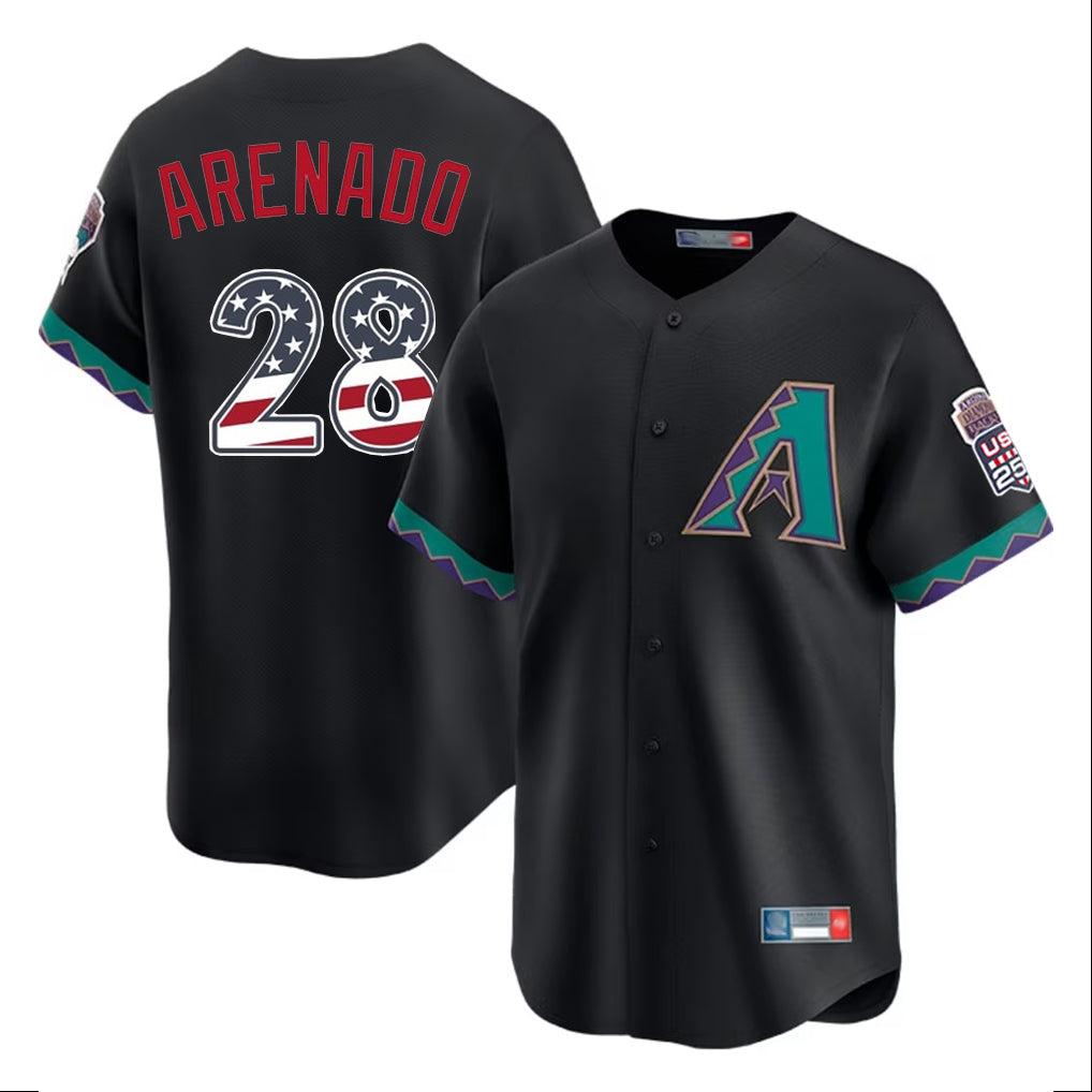 Arizona Diamondbacks #28 Nolan Arenado Player Black USA 250 Fourth of July Home Game Stitched Baseball Jersey - Main View