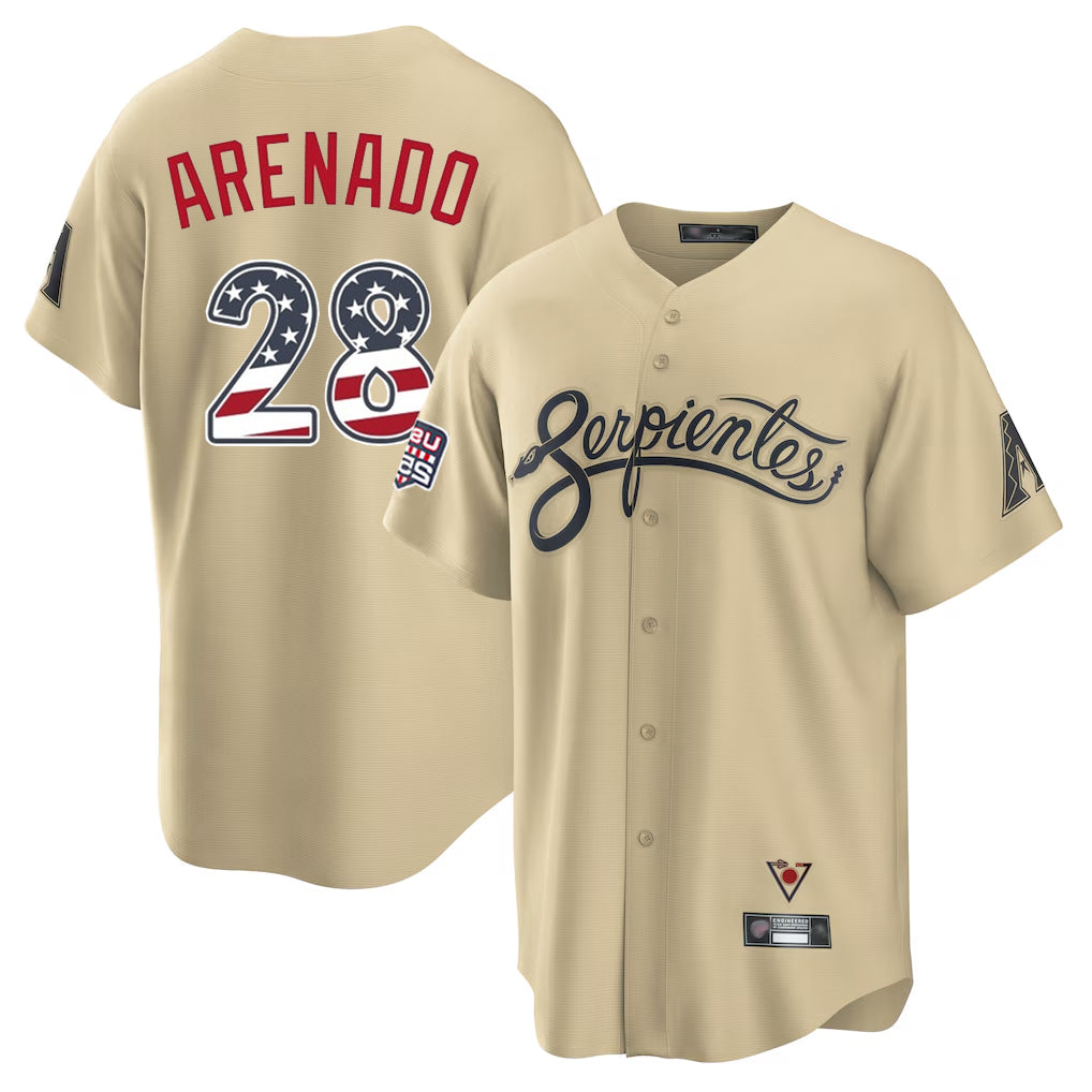 Arizona Diamondbacks #28 Nolan Arenado Player Tan USA 250 Fourth of July Home Game Stitched Baseball Jersey - Main View
