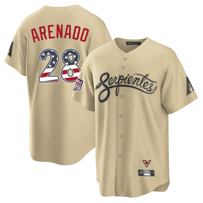 Arizona Diamondbacks #28 Nolan Arenado Player Tan USA 250 Fourth of July Home Game Stitched Baseball Jersey - Main View