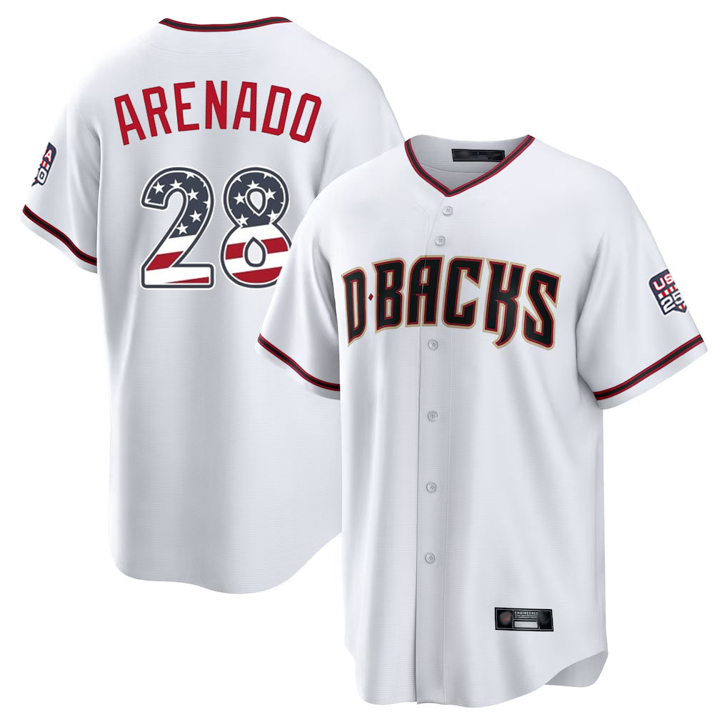 Arizona Diamondbacks #28 Nolan Arenado Player White USA 250 Fourth of July Home Game Stitched Baseball Jersey - Main View