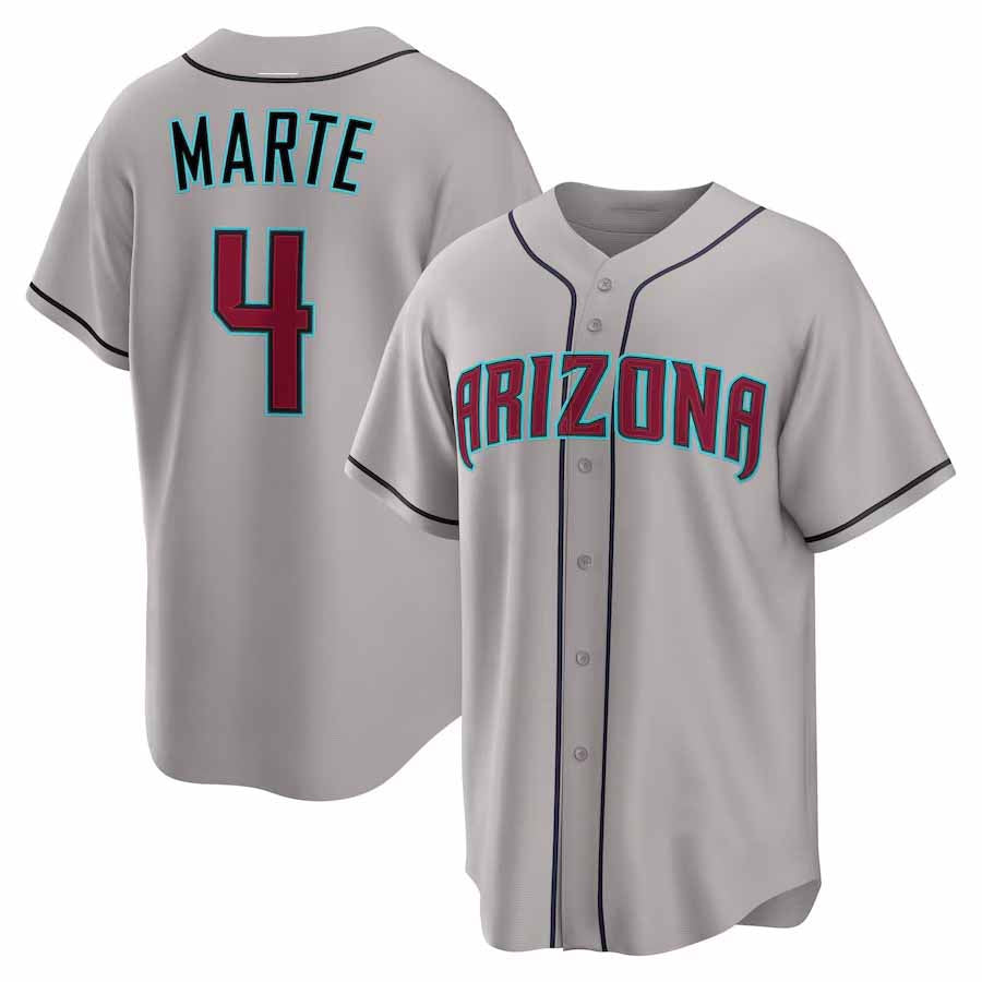 Arizona Diamondbacks #4 Ketel Marte Gray Road Replica Stitched Baseball Jersey - Main View